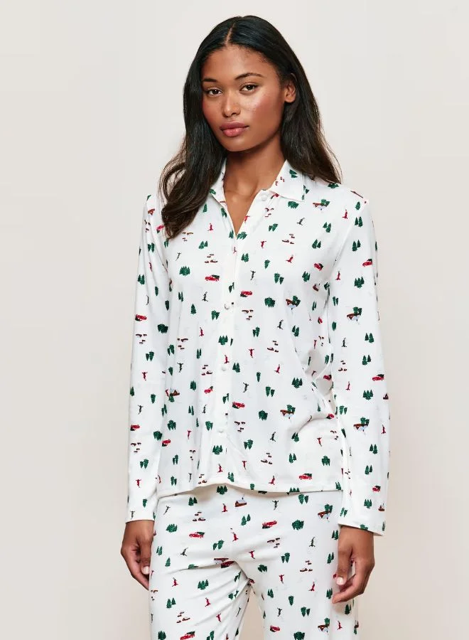 UNDIZ Green Patterned jersey pajama set for Women | Best Price UAE